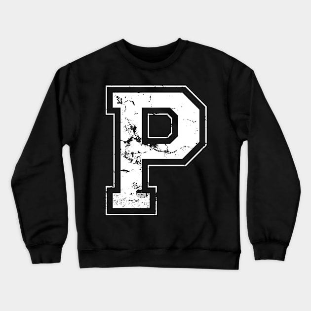 Initial Letter P White Jersey Sports Athletic Player Crewneck Sweatshirt by porcodiseno